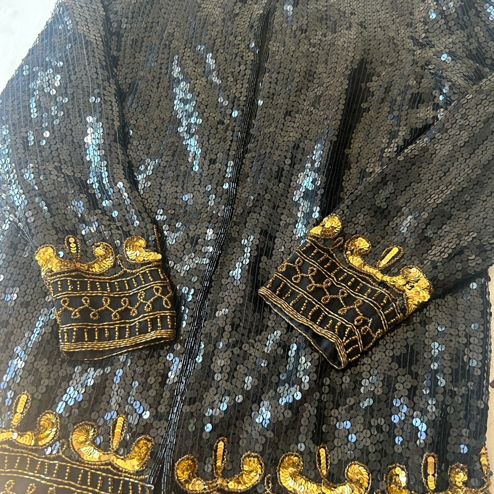 Elegant Black and Gold Sequin Jacket